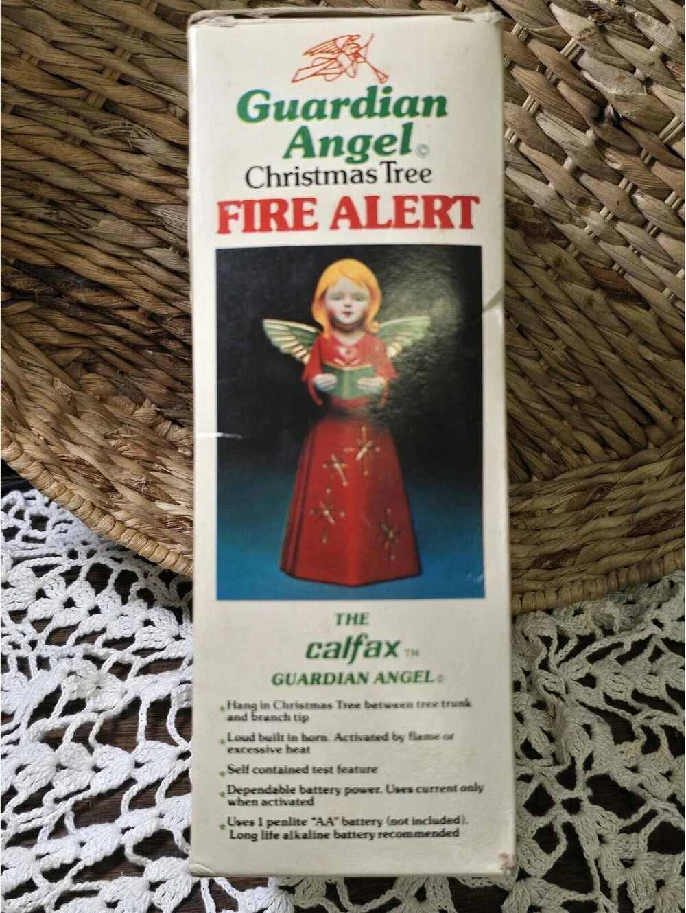 Vintage Guardian Angel Christmas Tree Fire Alert Detector 1977 Hard Plastic